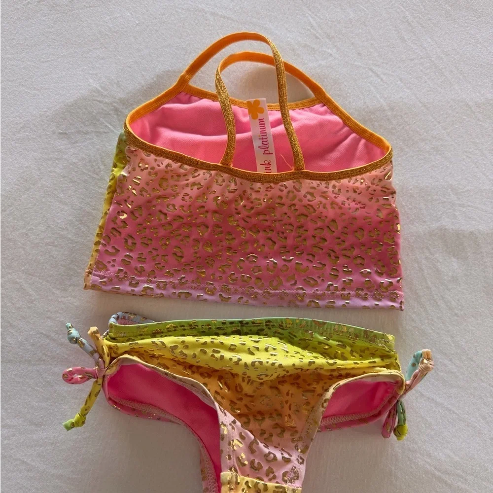 Pink‎ Platinum Baby Girl Rainbow Two-Piece Set | Gold Foil Cheetah | 18 Months